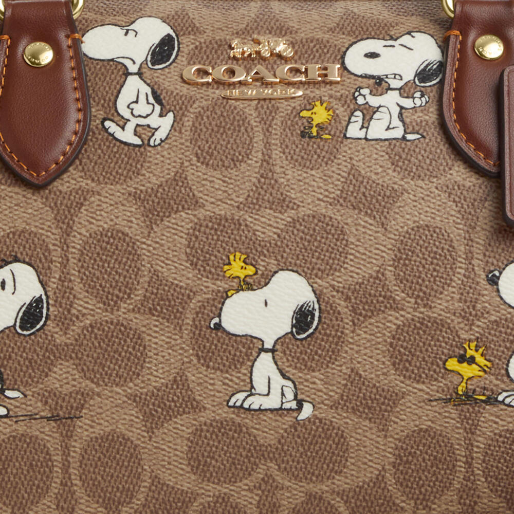 Coach X Peanuts Rowan Satchel Bag In Signature Canvas With Snoopy Print